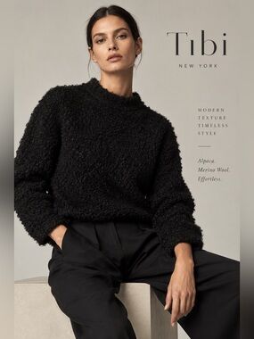 Tibi Black Alpaca Wool Bouclé Fuzzy Sweater XS